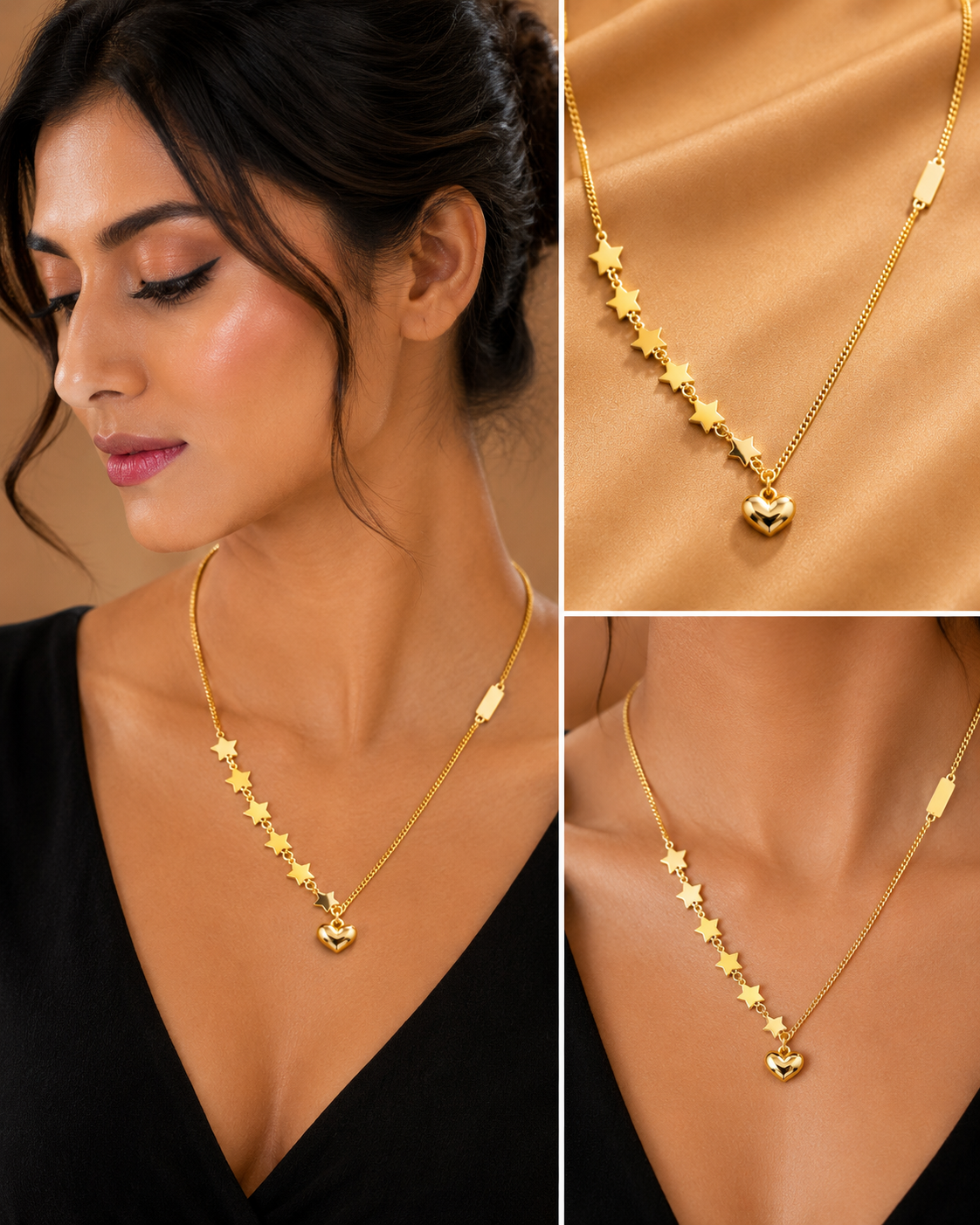 Star Trail Heart Pendant Gold-Tone Necklace
